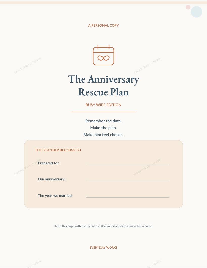 Anniversary Rescue Plan — For the Busy Wife sample page 1