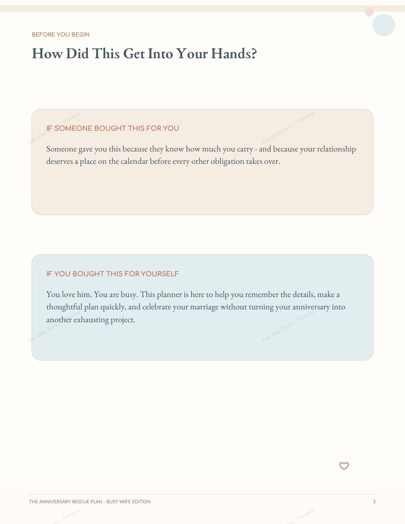 Anniversary Rescue Plan — For the Busy Wife sample page 2