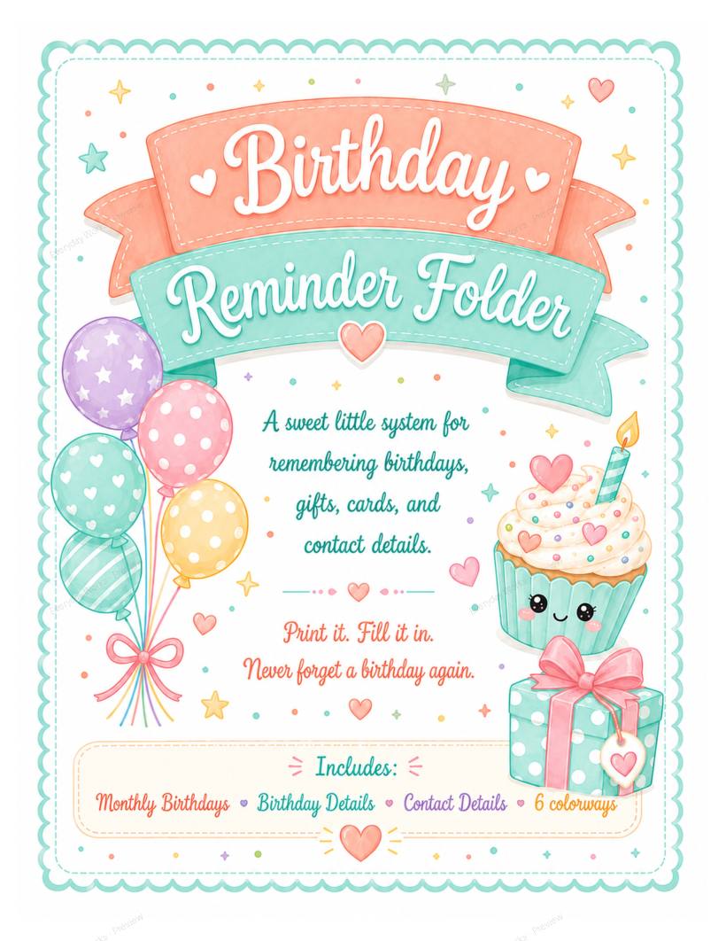 Printable Birthday Organizer printable cover