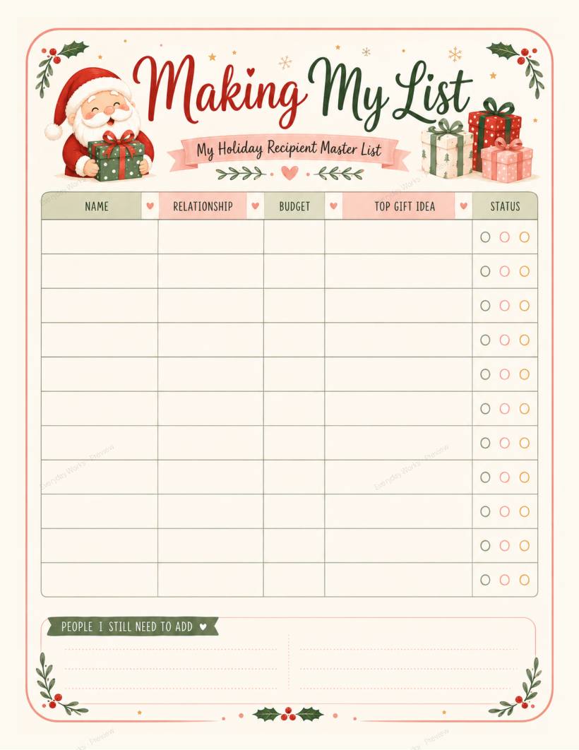 Christmas Gift Tracker sample page 3